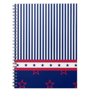 Caderno Espiral estrelas patrióticas listras vermelho branco azul