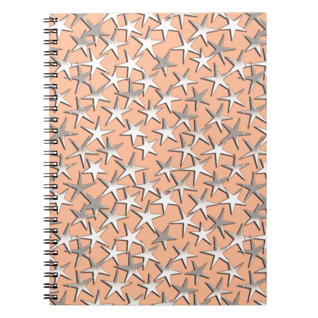 Caderno Espiral Estrelas prateadas de cor-de-rosa (Frente)