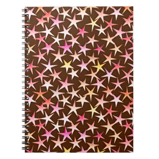 Caderno Espiral Estrelas satíricas, cor-de-rosa com chocolate (Frente)