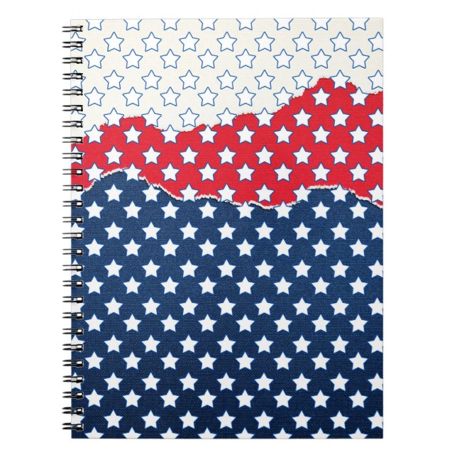 Caderno Espiral Estrelas Vermelhas, Brancas e Azuis (EUA) (Estados (Frente)