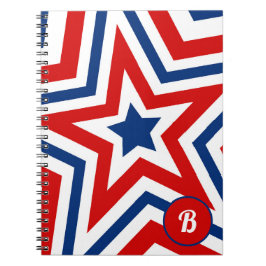 Caderno Espiral Estrelas Vermelhas e Azuis Patrióticas Monograma