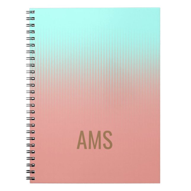 Caderno Espiral Estrias de Coral e Turquesa Monogramas (Frente)