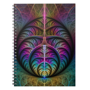 Caderno Espiral Estruturas Vivas Arte Fractal Abstrata Colorida