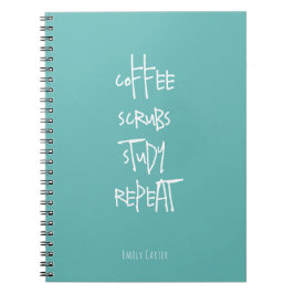 Caderno Espiral Estudante de Enfermagem Minimalista Aço Azul Café