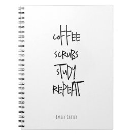 Caderno Espiral Estudante de Enfermagem Minimalista Branco Café