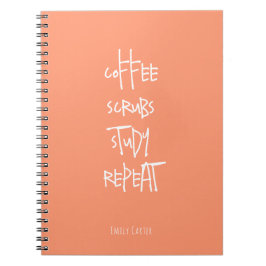Caderno Espiral Estudante de Enfermagem Minimalista Café Coral