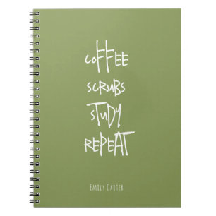 Caderno Espiral Estudante de Enfermagem Minimalista Café Verde Mus