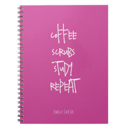 Caderno Espiral Estudante de Enfermagem Minimalista Rosa Café