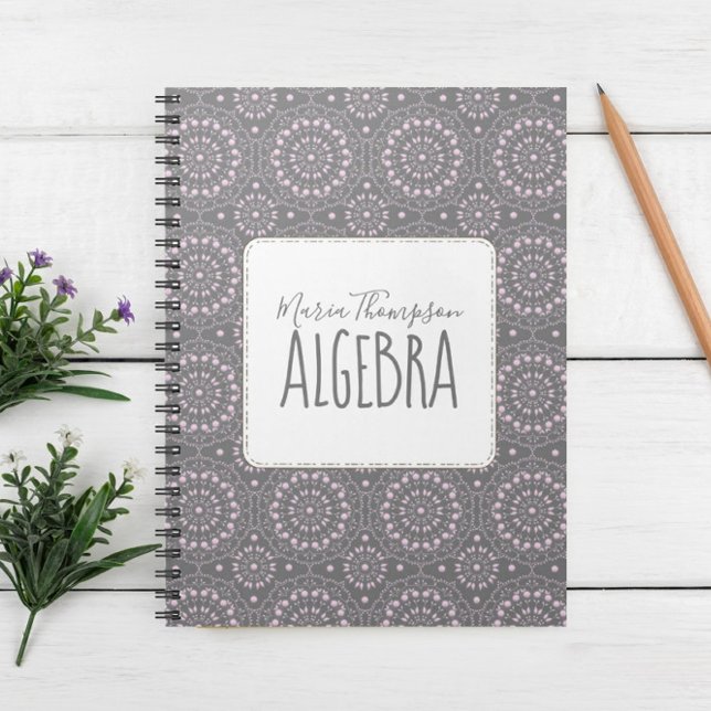 Caderno Espiral Estudante Simples Chic Moderno Assunto Cinza Rosa  (Criador carregado)