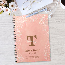 Caderno Espiral Estudo Bíblico Monograma Folhas Aquarela Rosa