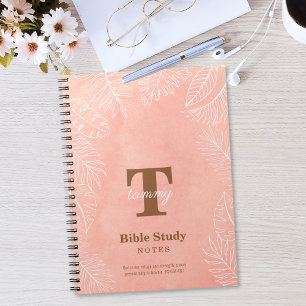 Caderno Espiral Estudo Bíblico Monograma Folhas Aquarela Rosa