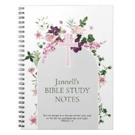 Caderno Espiral Estudo Bíblico Personalizado com Flores Rosa