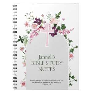 Caderno Espiral Estudo Bíblico Personalizado com Flores Rosa