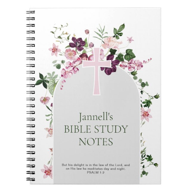 Caderno Espiral Estudo Bíblico Personalizado com Flores Rosa (Frente)