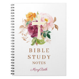 Caderno Espiral Estudo Bíblico Personalizado Cruz Floral Rosa