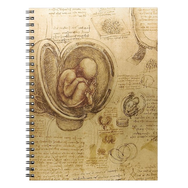 Caderno Espiral Estudo do feto bebê por Leonardo da Vinci (Frente)