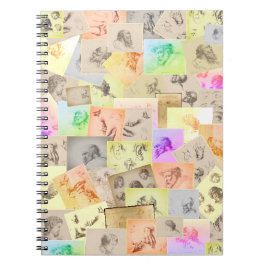 Caderno Espiral Estudos Antigos de Lápis de Cabeças, Mãos, Ouvidos