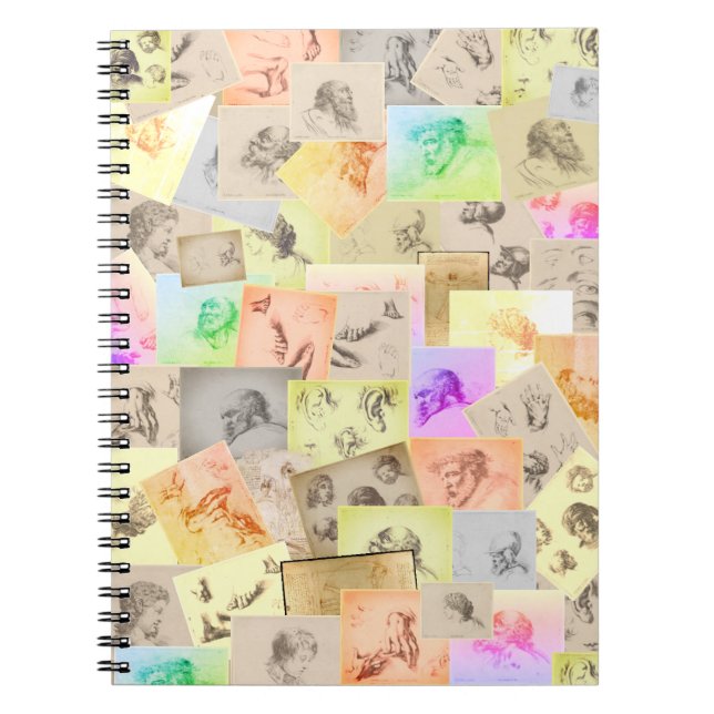 Caderno Espiral Estudos Antigos de Lápis de Cabeças, Mãos, Ouvidos (Frente)