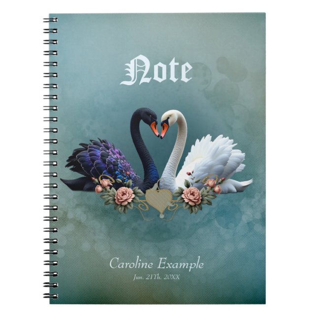 Caderno Espiral Eterno Bond, Black and White Swans in Love. (Frente)