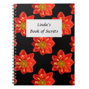 Caderno Espiral Etiqueta alaranjada do texto da flor da dália do