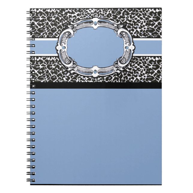 Caderno Espiral Etiqueta Azul Padrão de Cheetah (Frente)