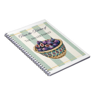 Caderno Espiral Etiquetas de Cozinha de Colheita de Figo em Aquare