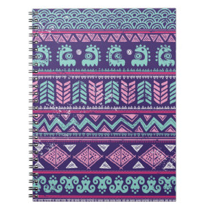 Caderno Espiral Étnica Tribal: Padrão Colorido Sem Costura.