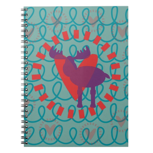 Caderno Espiral Eu adoro o Design do Moose Heart Doodle Nature Lov (Frente)