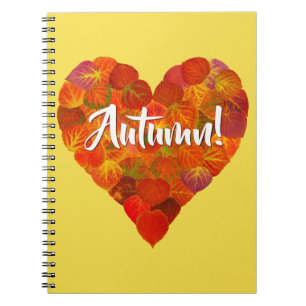 Caderno Espiral Eu Adoro outono, Negrito — Vermelho Aspen Coração