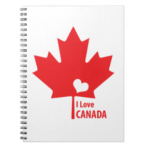 Caderno Espiral Eu amo a folha de bordo de Canadá