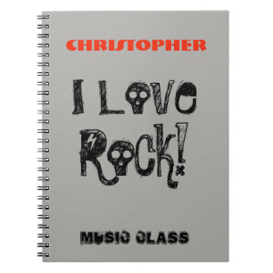 Caderno Espiral Eu Amo Crânios Divertidos de Rock Nome
