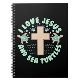 Caderno Espiral Eu amo Jesus e tartarugas marinhas Christian Faith