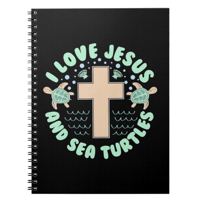 Caderno Espiral Eu amo Jesus e tartarugas marinhas Christian Faith (Frente)