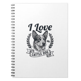 Caderno Espiral Eu Amo Meu Cão de Gado Desenho de Gravura Vintage_