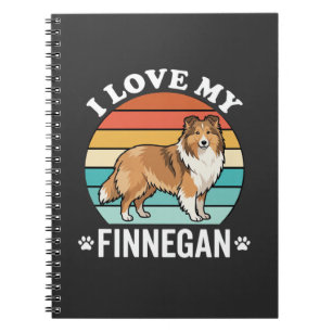 Caderno Espiral Eu Amo Meu Finnegan Sheltie Retro Pôr do Sol