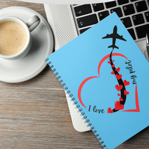 Caderno Espiral Eu amo Meu Piloto, Coração, Aviação,Aeronave,Avião