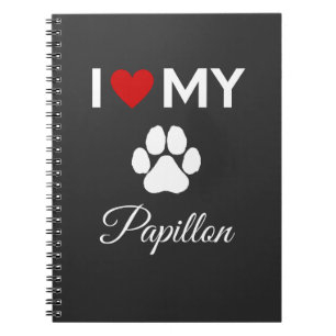 Caderno Espiral Eu amo o meu texto personalizado de cão Papillon