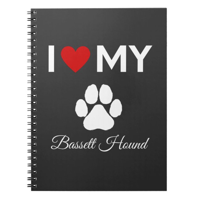 Caderno Espiral Eu amo o meu texto personalizado do cão Bassett Ho (Frente)