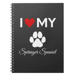 Caderno Espiral Eu amo o meu texto personalizado do cão Springer S