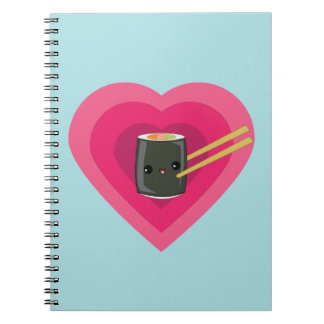 Caderno Espiral Eu amo o rolo de sushi de Kawaii do sushi