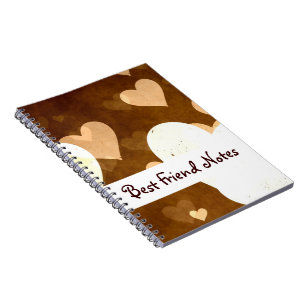 Caderno Espiral Eu Amo Padrão De Coração Marrom-claro