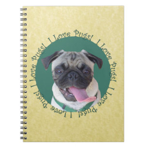Caderno Espiral Eu amo Pugs!