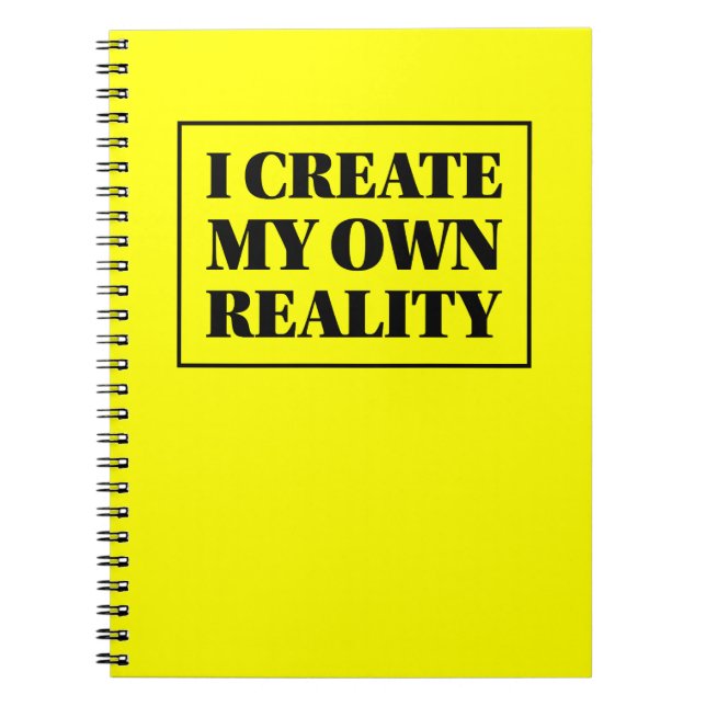 Caderno Espiral Eu crio meus próprios preto & amarelo da afirmação (Frente)