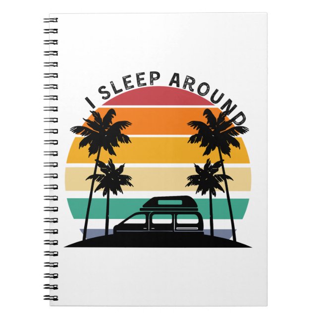 Caderno Espiral Eu Dormi Em Van Life Pun Vinatge Sunset viagem (Frente)