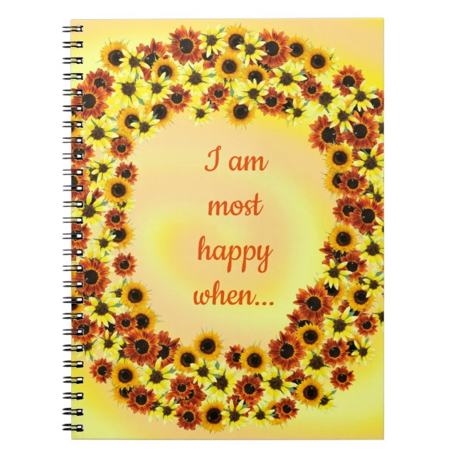 Caderno Espiral Eu estou muito feliz quando, Wreathe of Sunflower (Frente)