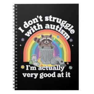 Caderno Espiral Eu Não Luto Com Autismo Autista Engraçado Raccoon