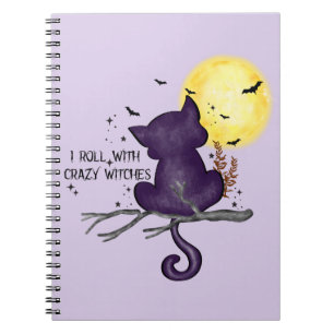 Caderno Espiral Eu Rolo Com Bruxas Loucas - Gato Negro E Lua Cheia