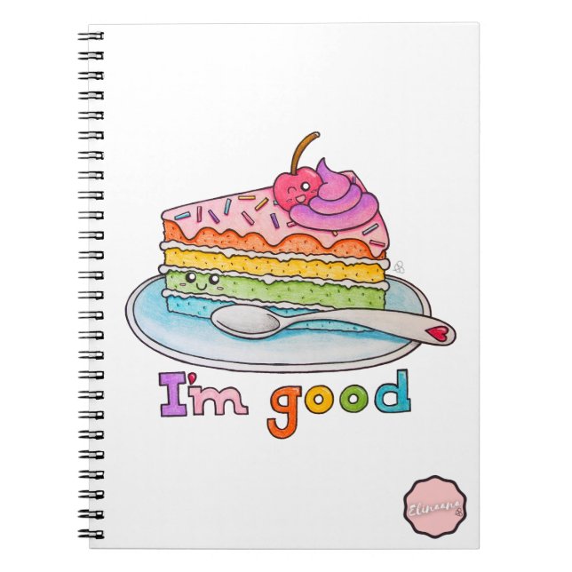 Caderno Espiral Eu sou bom, desenho animado Kawaii Rainbow Cake (Frente)