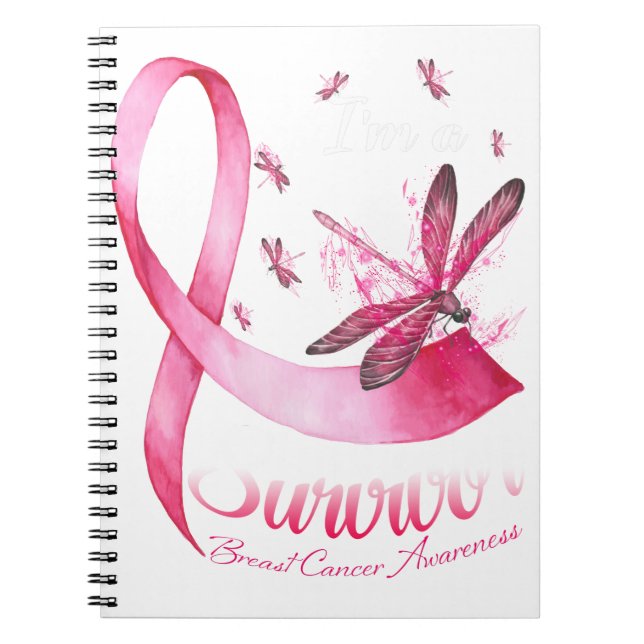 Caderno Espiral Eu sou um Cancer de frita rosa-de-vidro sobrevivo (Frente)