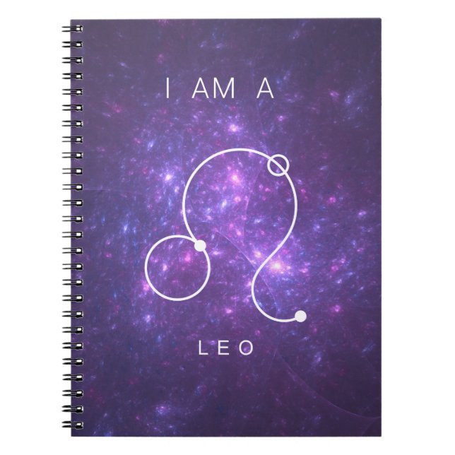 Caderno Espiral Eu sou um Sinal de Leo Purple Zodiac (Frente)